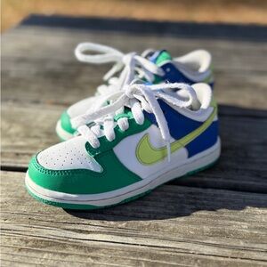 Nike Kids Dunks in Green, Blue, and White